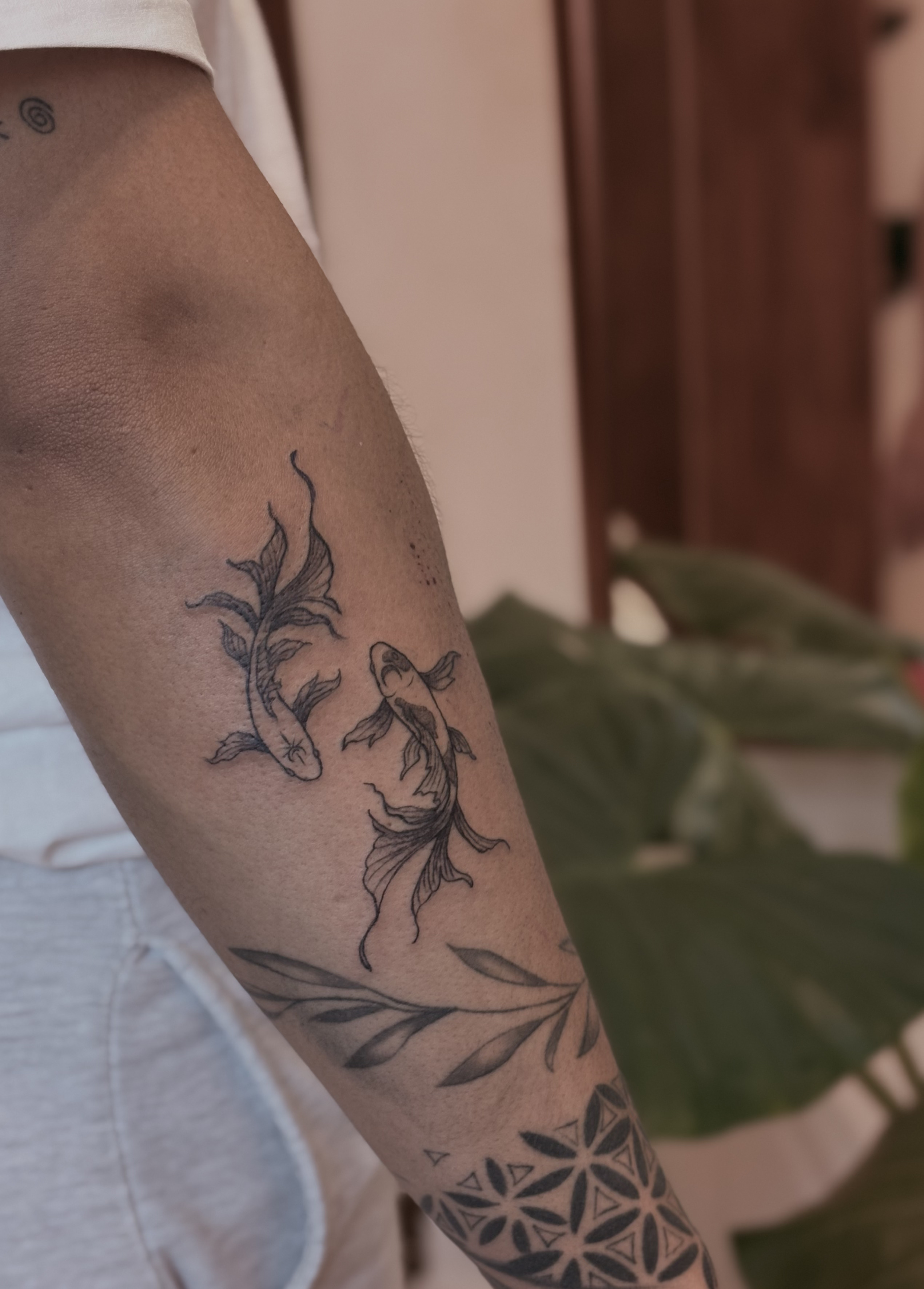 Tatuaje koi en brazo